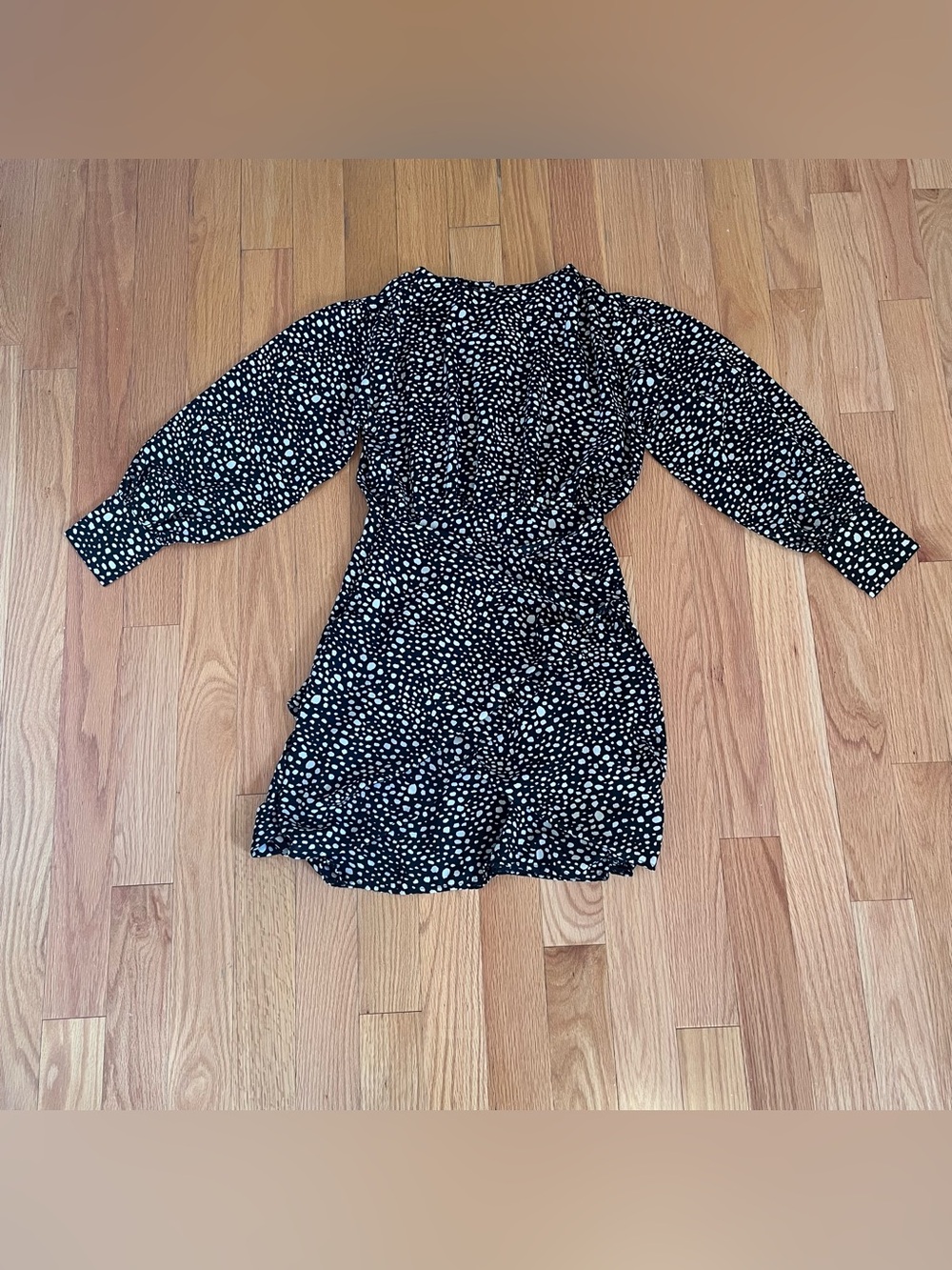The Cotton Market Black and White Polka Dot Wrap Dress Long Sleeve Size S